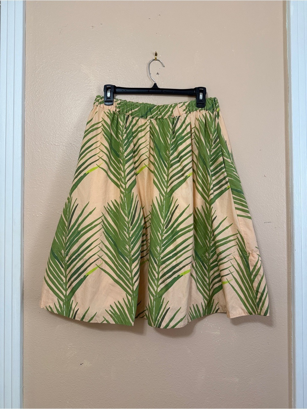 Katie Lime Palm Print Cotton Skirt - Made in USA - M - Picture 3 of 8